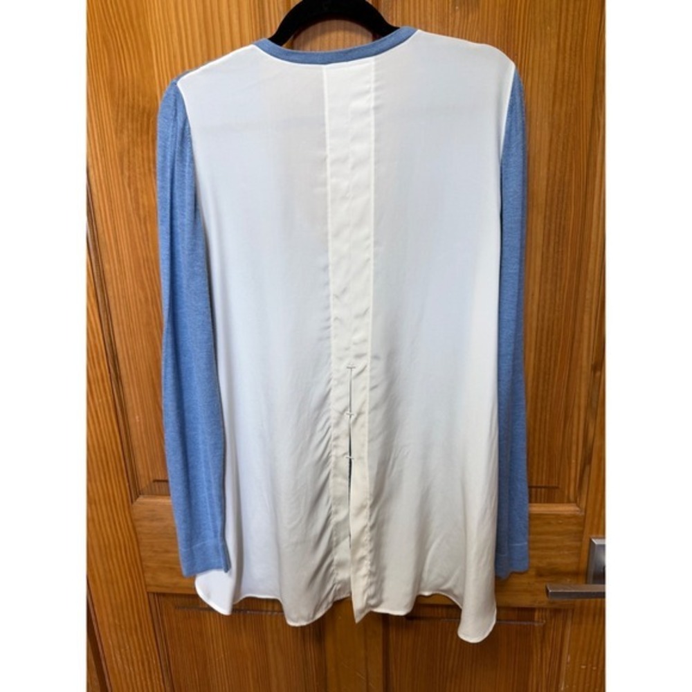 Etcetera Designer Mixed Media Tunic Sweater Blue Knit Silk Back  Large - Picture 7 of 10